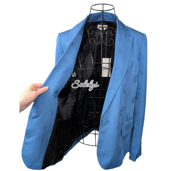 Zadig & Voltaire NWT Victor Jacquard Paisley 40 Large Blue Button Blazer Jacket - Picture 8 of 14